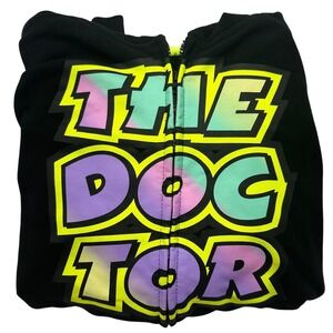 VR46 Valentino Rossi The Doctor Zip Up Hoodie Black Multi Color Kids Large RARE